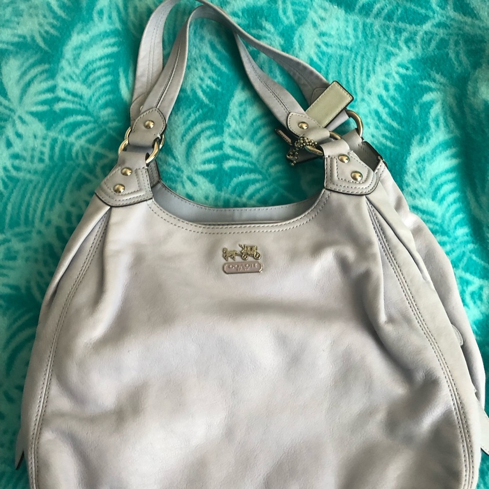 Coach Pale Blue Leather Shoulder Bag with Logo Charm - Picture 2 of 5